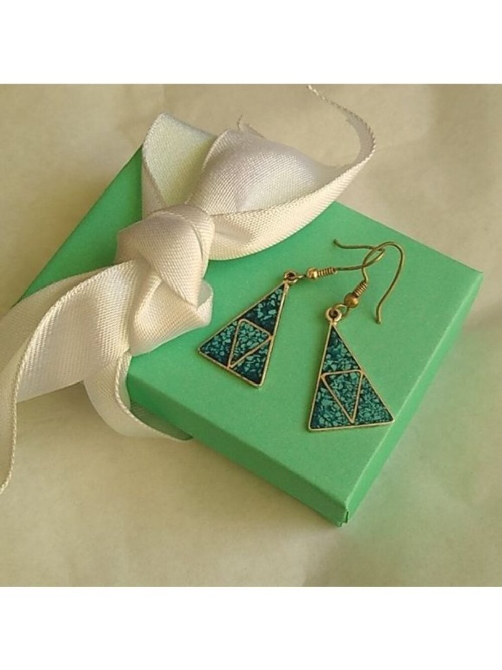 Alpaca Silver Crushed Stone Triangle Earrings